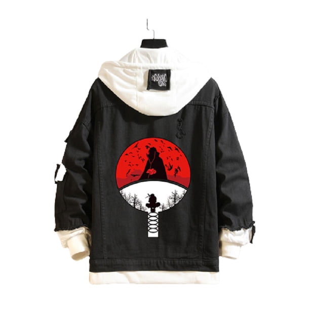 Chaqueta de mezclilla con estampado del logo de la familia Uchiha de Naruto.