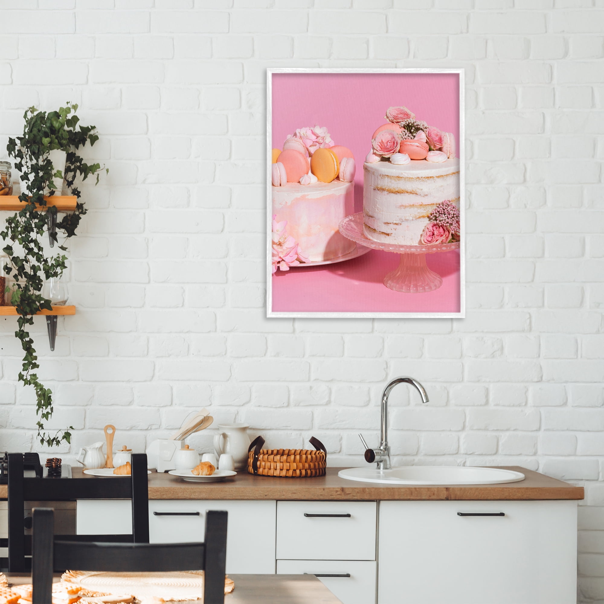 Stupell Industries Pink Pastel Macaroon Cakes White Framed Giclee Art, design by LISH Creative