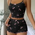 thumbnail image 3 of Fewfanhot Pajamas for Women Set Cami Pajamas Set Cute Print Lace Trim Cami Top and Shorts Ribbed Cute Sleepwear, 3 of 5