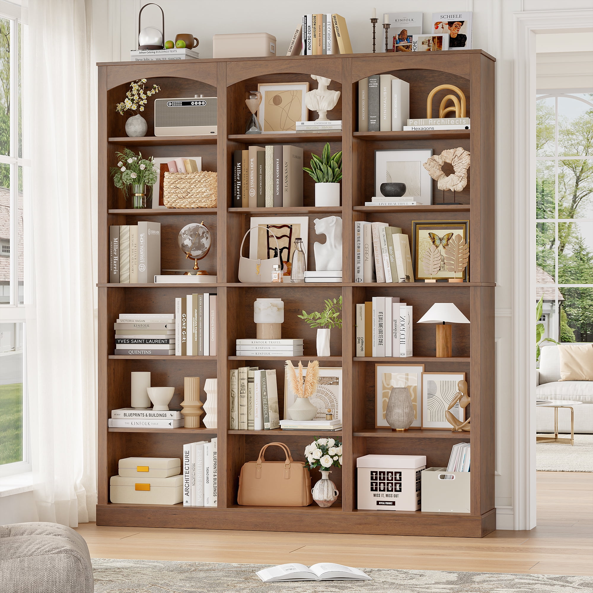 Homfa 18-Cube Bookcase and Bookshelves, 71.2" Triple Width 6-Tier Freestanding Arch Library Cabinet for Home Office Living Room, Phoebe Zhennan Texture
