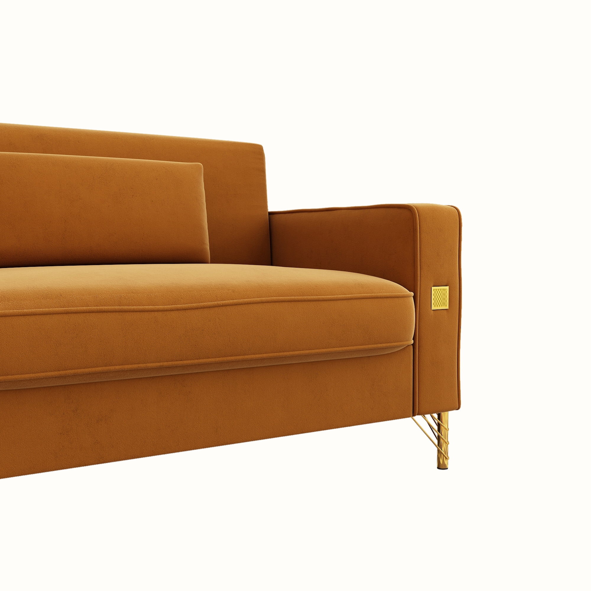 Modern Velvet Upholstered Sofa Couch with Pillows Removable Cushions and Gold Metal Legs for Living Room Office Apartment