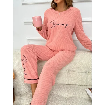 

Casual Striped Crew Neck Pajamas Sets Warm & Fuzzy Lounge Pajamas Set Women‘s Loungewear & Sleepwear