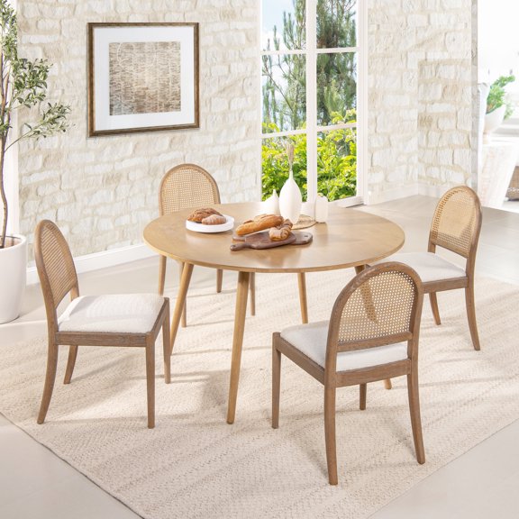 Miekor Furniture Panama 18.5" Curved Cane Rattan Side Dining Chair, Set Of 2, Ivory White Boucle 38359