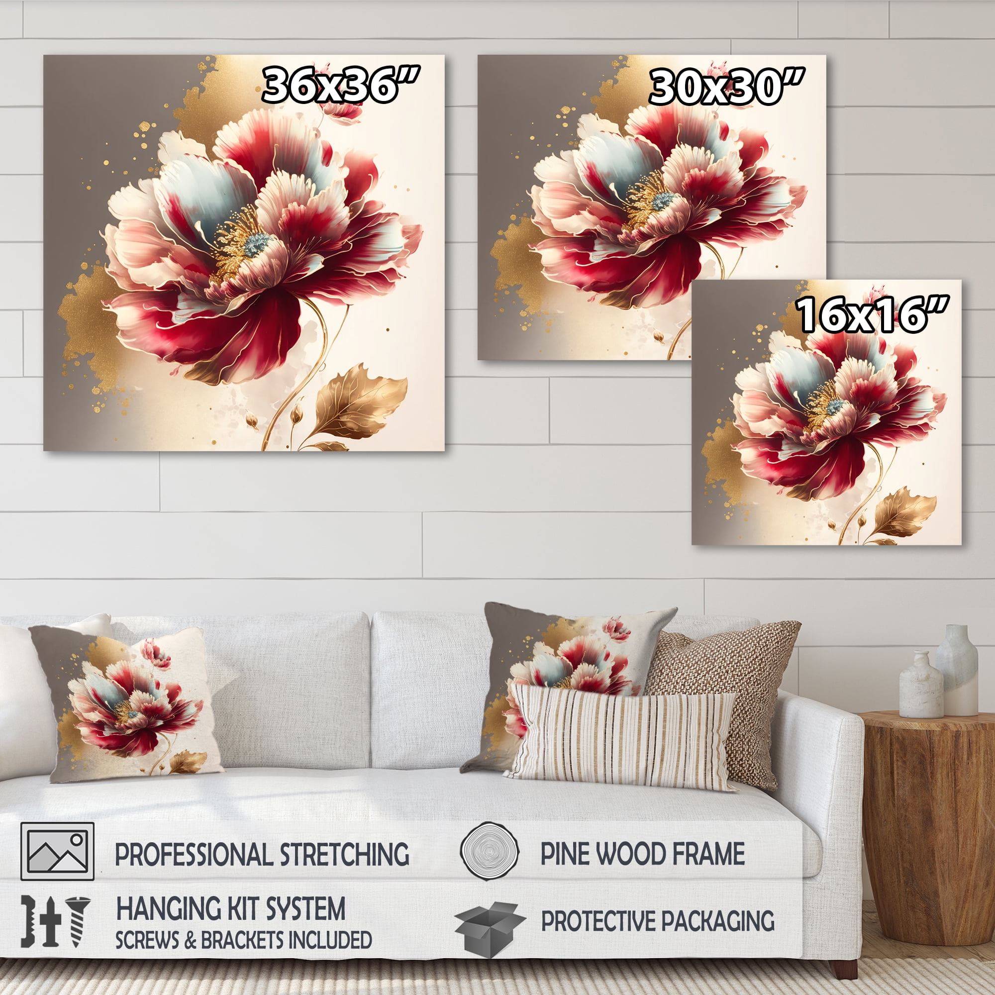 Designart Bold Red Floral Design II Canvas Wall Art