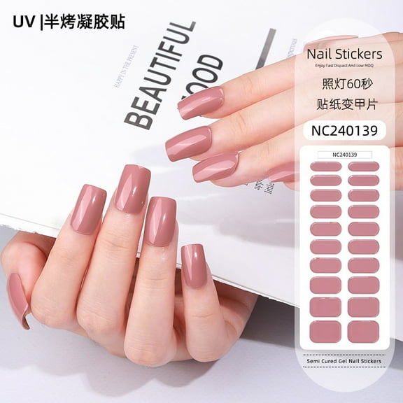 Solid color gel nail stickers uv light therapy semi-cured nail stickers