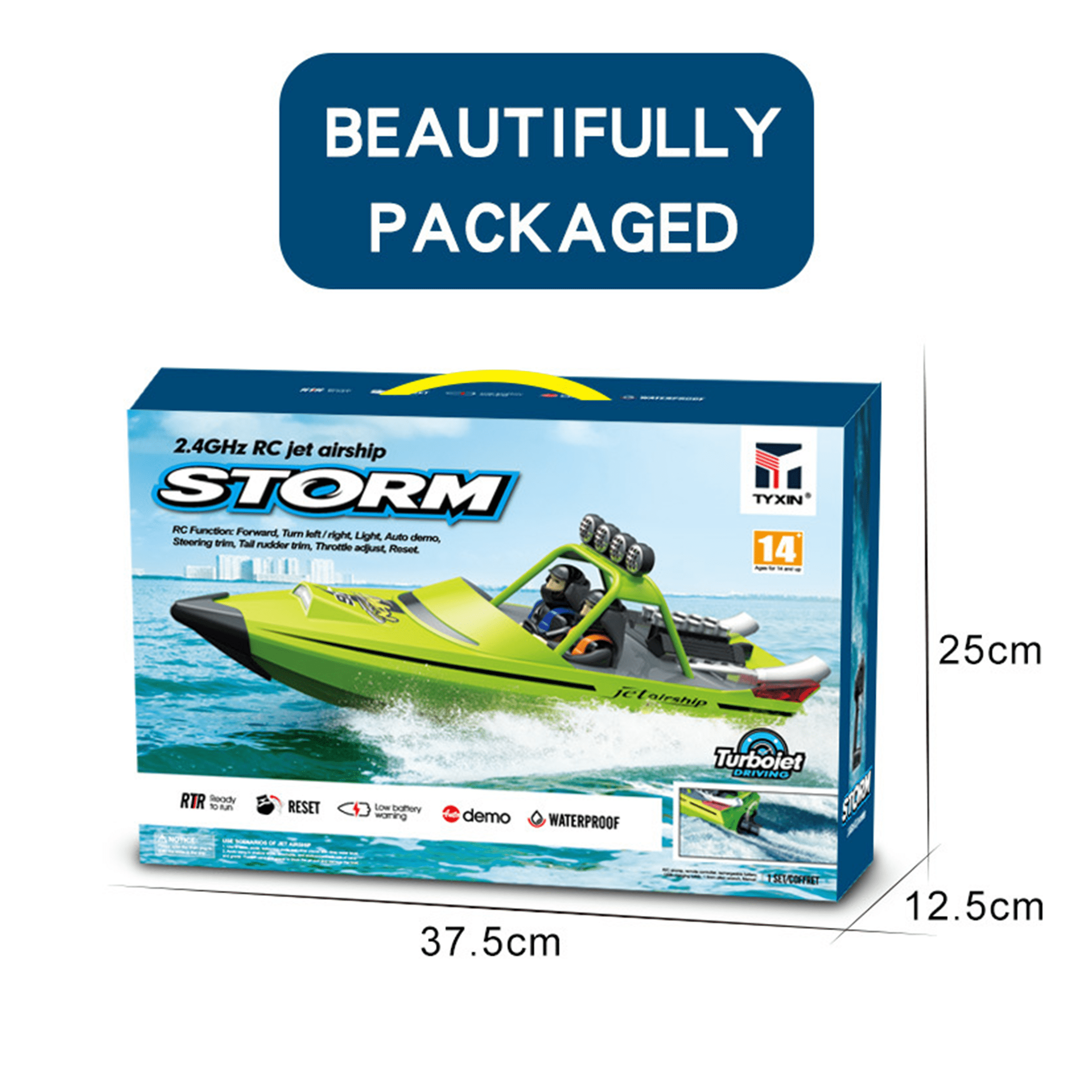 RC Jet Boat – Funtogether Toys Toy Jet Ski with Remote Control, 2.4GHz, LED Lights, 20MPH Fast Racing, 2 Rechargeable Batteries, Green