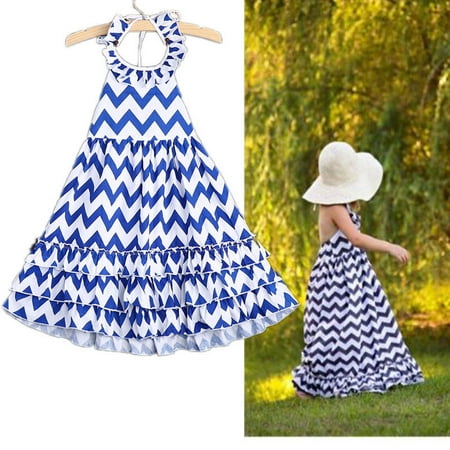 Girls Striped Sundress - Kids Girls Toddler Backless Wave Stripe Maxi Long Full Dresses Sundress Boho Dress Skirt