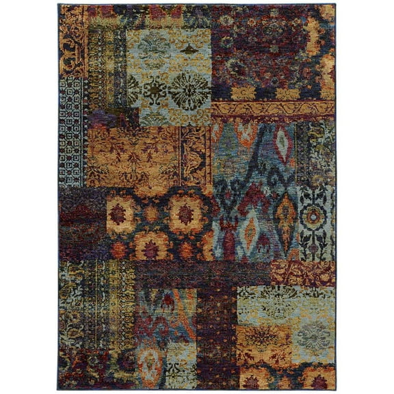 Oriental Weavers Andorra Area Rug - 7137A - 6'7" x 9'6" - in Gold/ Blue - Vintage Inspired, Stain Resistant, Family and Pet Friendly , Dining, Living Room Rug