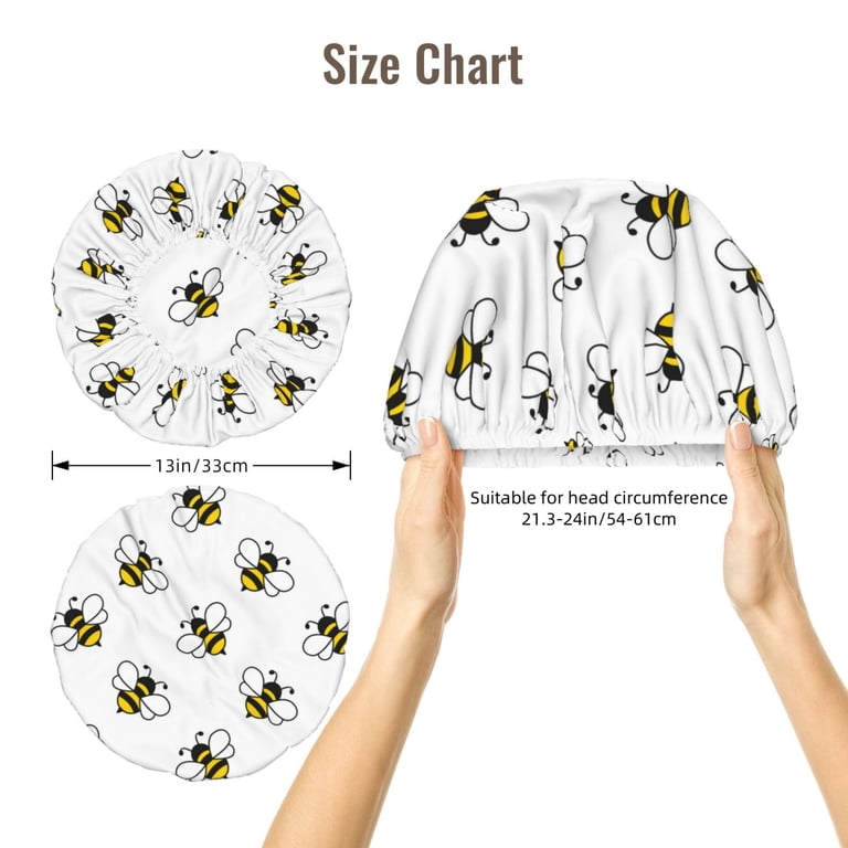 Bee print B Silk Bonnet for Sleeping Women Men, Adjustable 