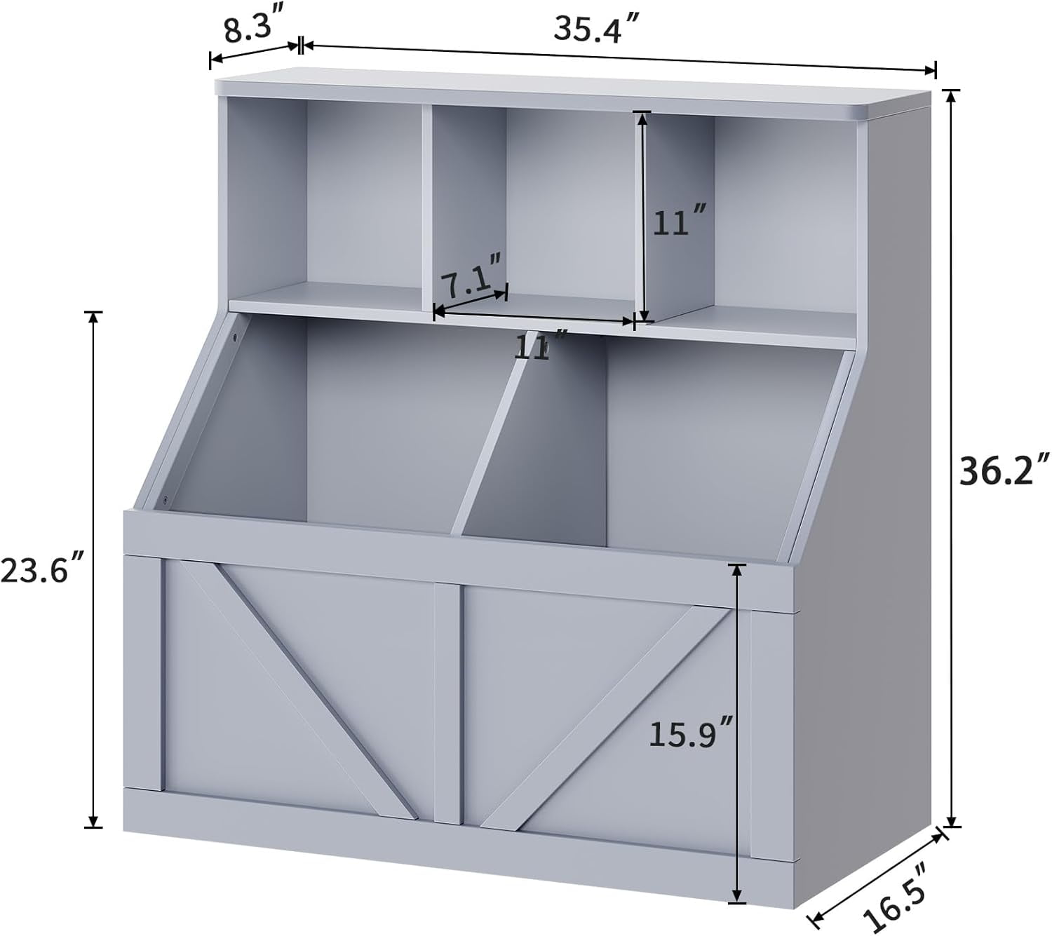 Toy Storage Organizer, Bookshelf and Toy Storage, Toddlers Bookshelf Toy Organizer for Rooms Playroom Bedroom Nursery Daycare, Gray