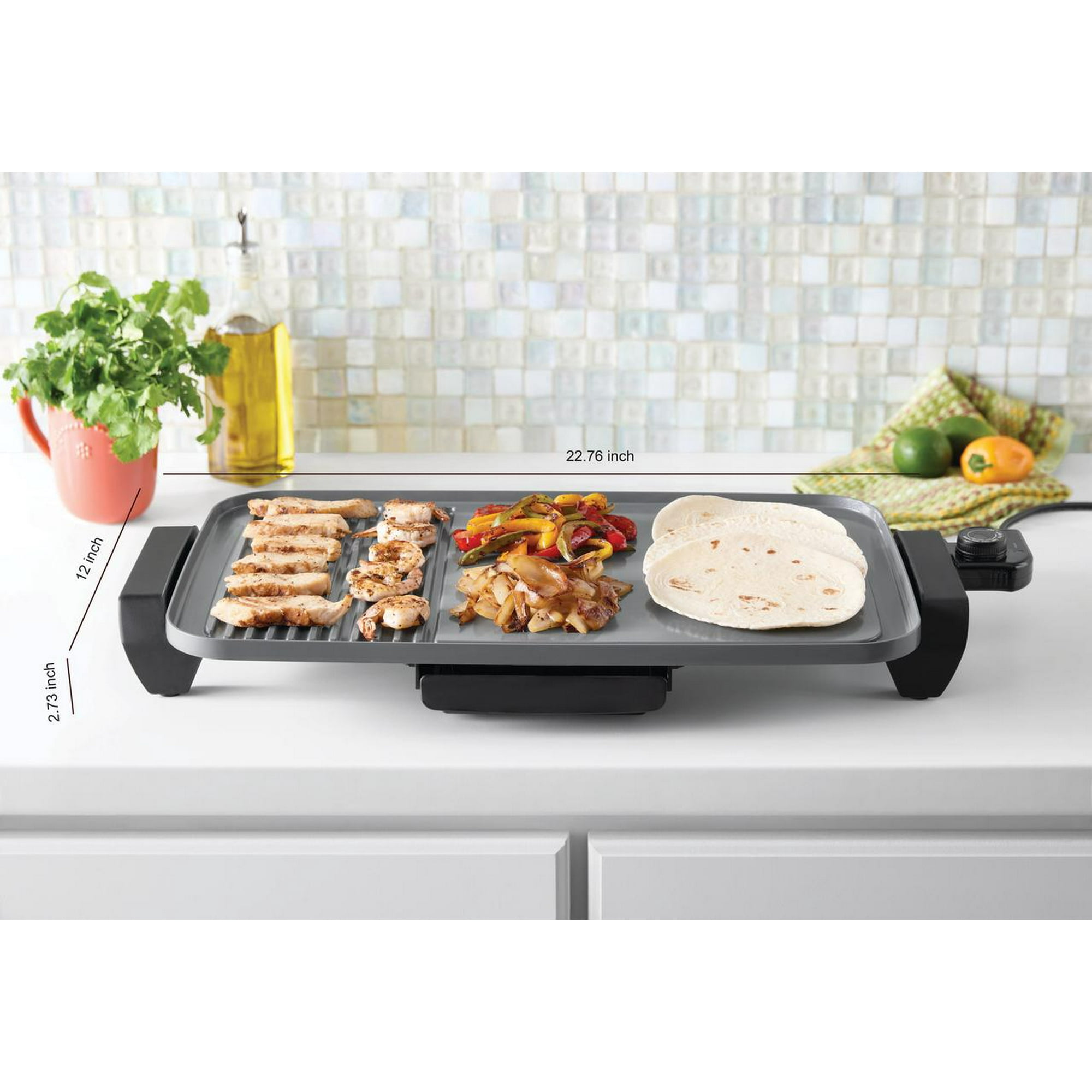 Electric Grill Griddle 20″ Rectangular Corded 120V Nonstick Temp Control Handles