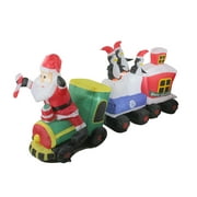 6,5 'Santa gonflable rouge et vert et pingouins dans le train Décoration de Noël extérieure éclairée