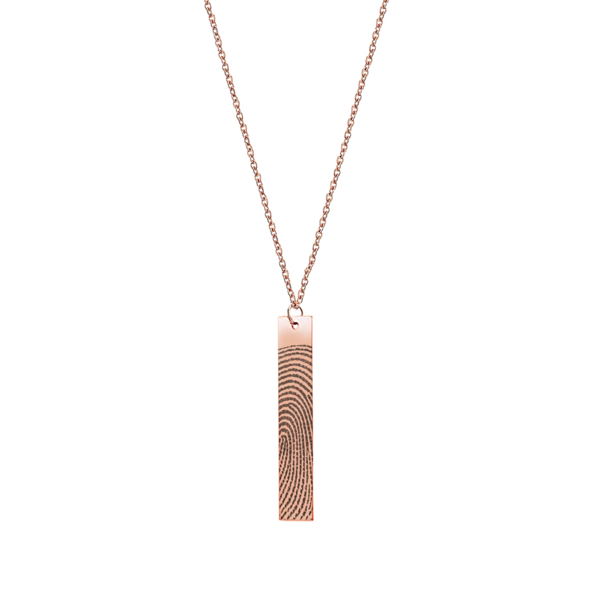 Personalized Fingerprint Bar Memorial Keepsake Necklace Engraving Stainless Steel Engraving Actual Thumb Print Pendant Jewelry with Gift Box [Rose Gold]