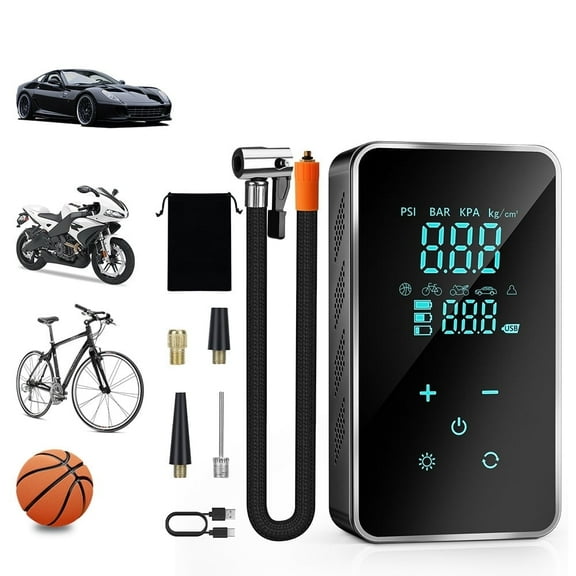 Tire Inflator Portable Air Compressor-Air Pump for Car-26000mAh Electric Air Compressor-Portable Air Pump Cordless-150 PSI Tire Pump with Touch Screen/Gauge/Light for Motorcycle, Bike, Ball(Black)