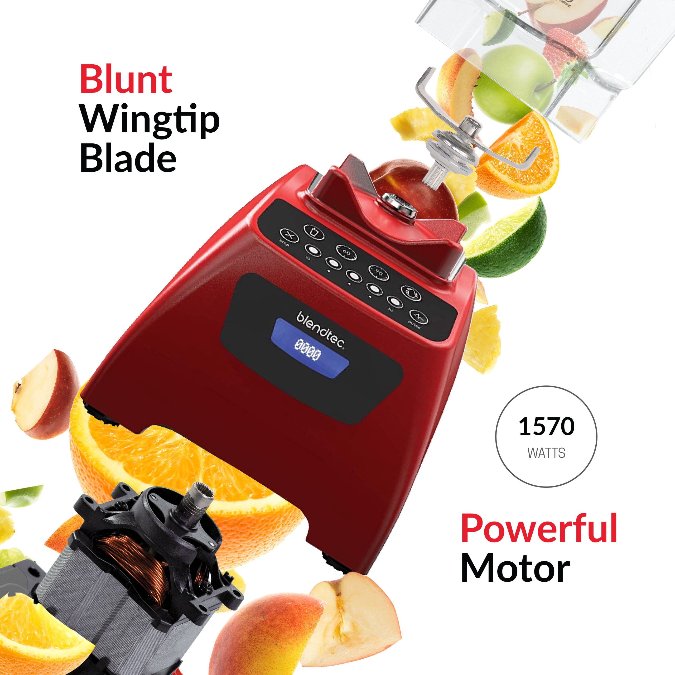 Blendtec Classic 575 Blender, 90 oz WildSide+, and 75 oz FourSide Blender Jar - Kitchen Blender Bundle- Poppy Red