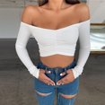 thumbnail image 2 of Top corto con hombros descubiertos para mujer, camiseta de manga larga con cuello en V, camiseta elegante para fiesta y Club, ropa de calle para damas, 2 of 4