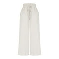 thumbnail image 5 of WCMZJ Linen Palazzo Pants for Women Dressy Summer Wide Leg Flowy Pants Boho Linen Beach Trousers with Pockets White S, 5 of 7