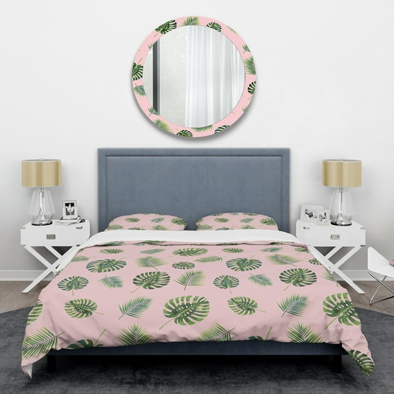 Designart 'Palm Tropical leaves pattern.' Mid-Century Modern Duvet Cover Set