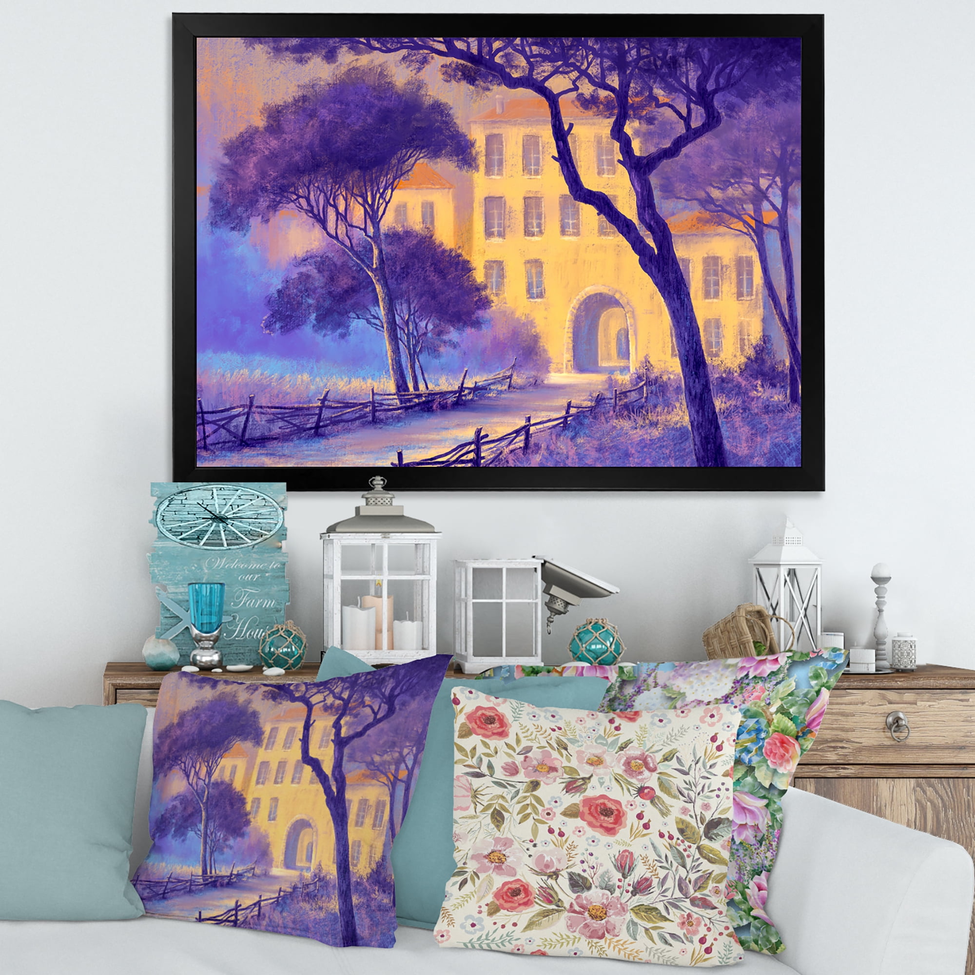 Designart 'Street Landscape OF Footpath & Trees In A City' Traditional Framed Art Print