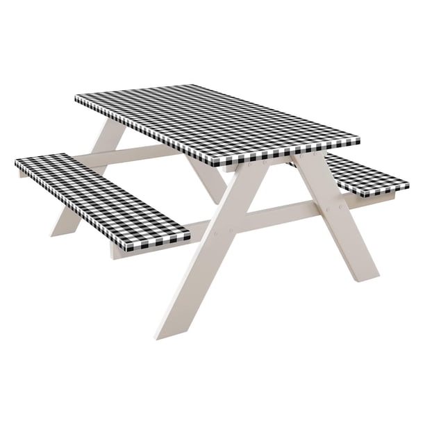 Juego de fundas de vinilo impermeables Lisbinx con reverso de franela para mesa de picnic de 76 x 183 cm y bancos de 30 x 183 cm para uso en exteriores y jardín.