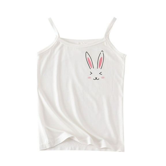 Kids Girls Camis Cute Rabbit Print Undershirts Soft Breathable Tank Top