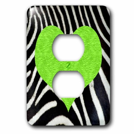 Green Zebra Animal Print - 3dRose Punk Rockabilly Zebra Animal Stripe Green Heart Print - 2 Plug Outlet Cover (lsp_20391_6)