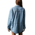 thumbnail image 2 of Women V Neck Denim Pullover Casual Button Up Top Loose Fit Long Sleeve Denim Jacket with Pockets, 2 of 3