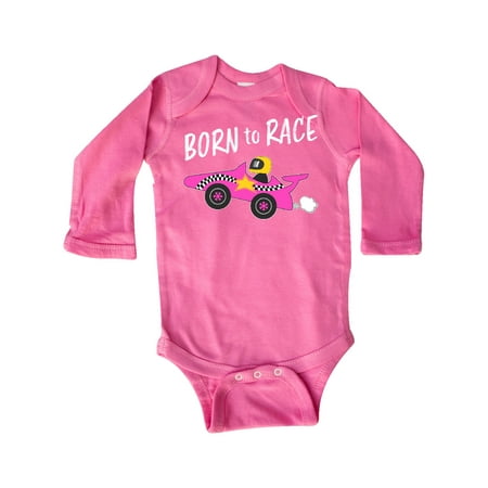 

Inktastic Born to Race- Pink Race Car Gift Baby Boy or Baby Girl Long Sleeve Bodysuit