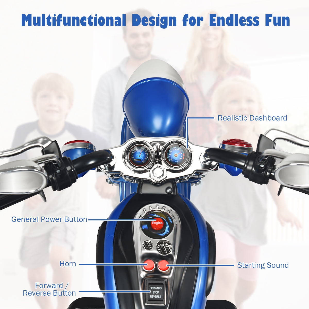 Costway 3 Wheel Kids Ride On Motorcycle 6V Battery Powered Electric Toy Blue