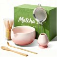 thumbnail image 1 of Juego de batidores para matcha HUSHAVN, cuenco y soporte de cerámica, 6 unidades, color rosa, 1 of 8