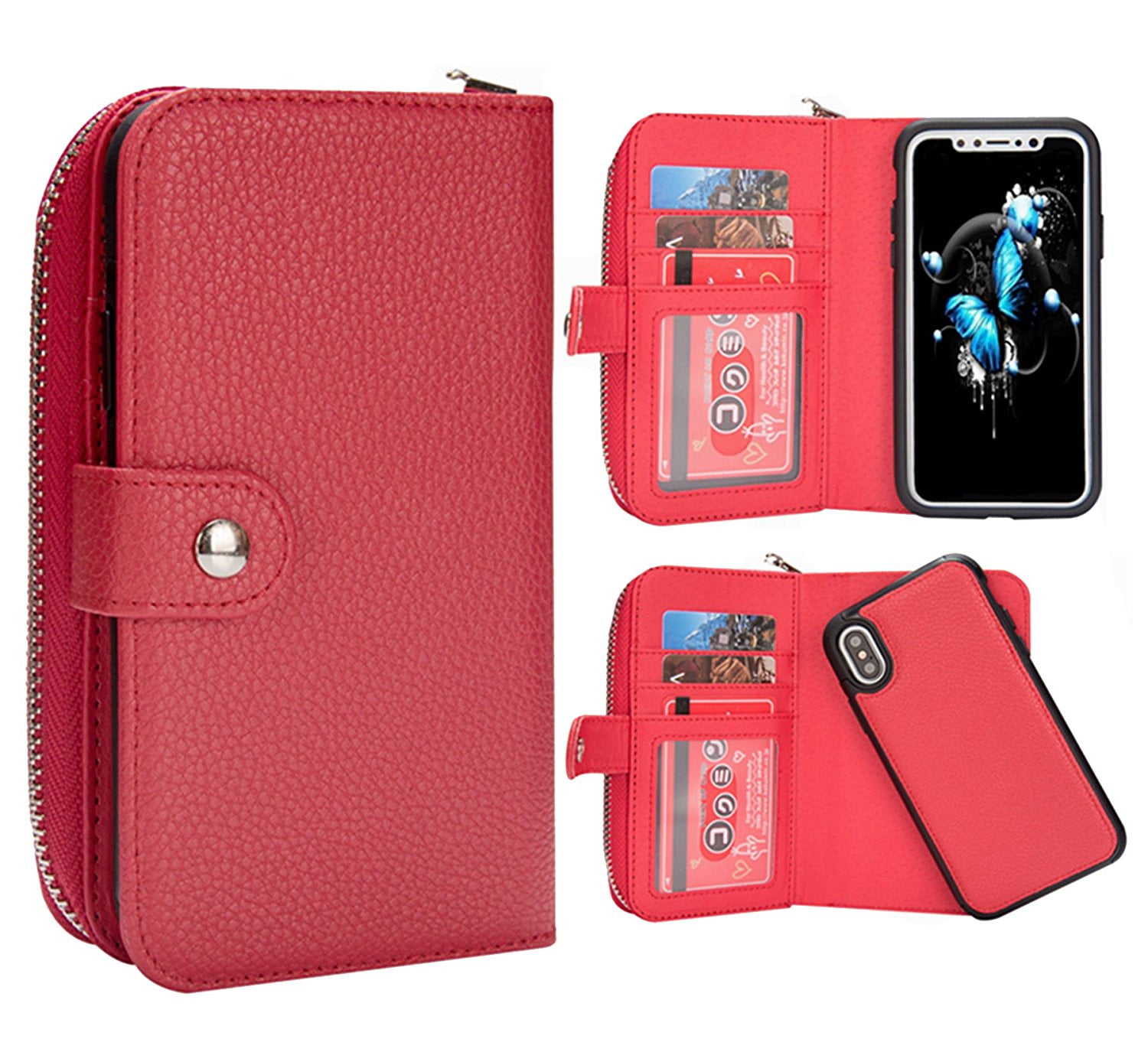 iPhone X Wallet Case, Hynice Detachable Zipper PU Leather Flip