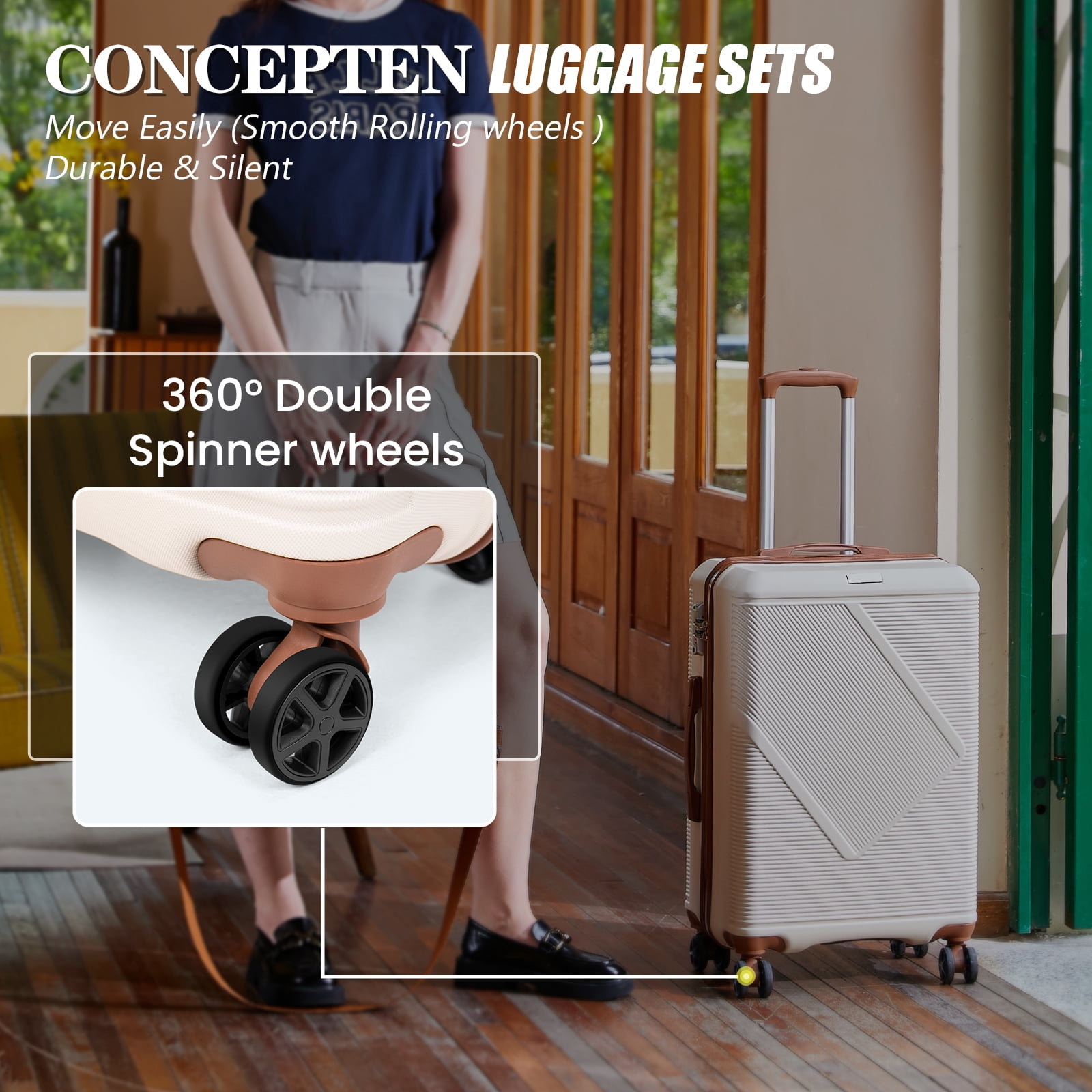 Concepten 5-piece hardshell luggage, lightweight luggage with TSA lock and swivel wheels，Carry On Set with expansion travel bag& Toiletry Bag