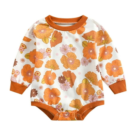 

Fsqjgq Kids Set Body Suits for Girls Girls Long Sleeve Floral Prints Pullover Romper Sweatshirt Bodysuits 9 Month Bodysuit Girl Girls Pajama Sets Cotton Blend White 100
