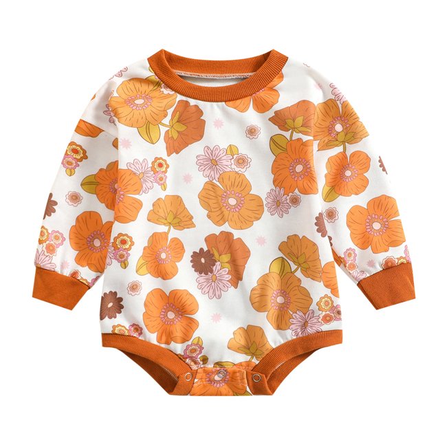 Gibobby Mameluco niña de manga larga con estampado floral para niñas pequeñas(Blanco, 9-12 Meses)