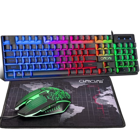 CHONCHOW Gaming Keyboard and Mouse Combo, Wired 104 Keys Mechanical Feeling Rainbow Backlit Keyboard and RGB Mouse, Compatible with Windows/Xbox/PS4/PS5