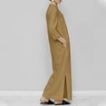 thumbnail image 4 of Women Button Up Shirt Dress V Neck Long Sleeves Cotton Linen Dress Long Beach Maxi T-Shirts Dress Side Split with Pocket, 4 of 5
