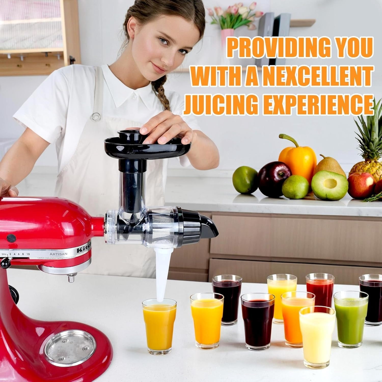 Masticating Juicer Attachment Compatible with KitchenAid Stand Mixers, Cold Press Juicer Accessory with Clean Brush, High Juice Yield
