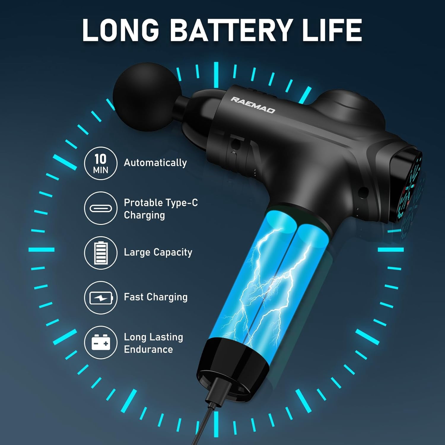 TOLOCO Massage Gun for Muscle Pain Relief, with 10 Replacement Heads, Black