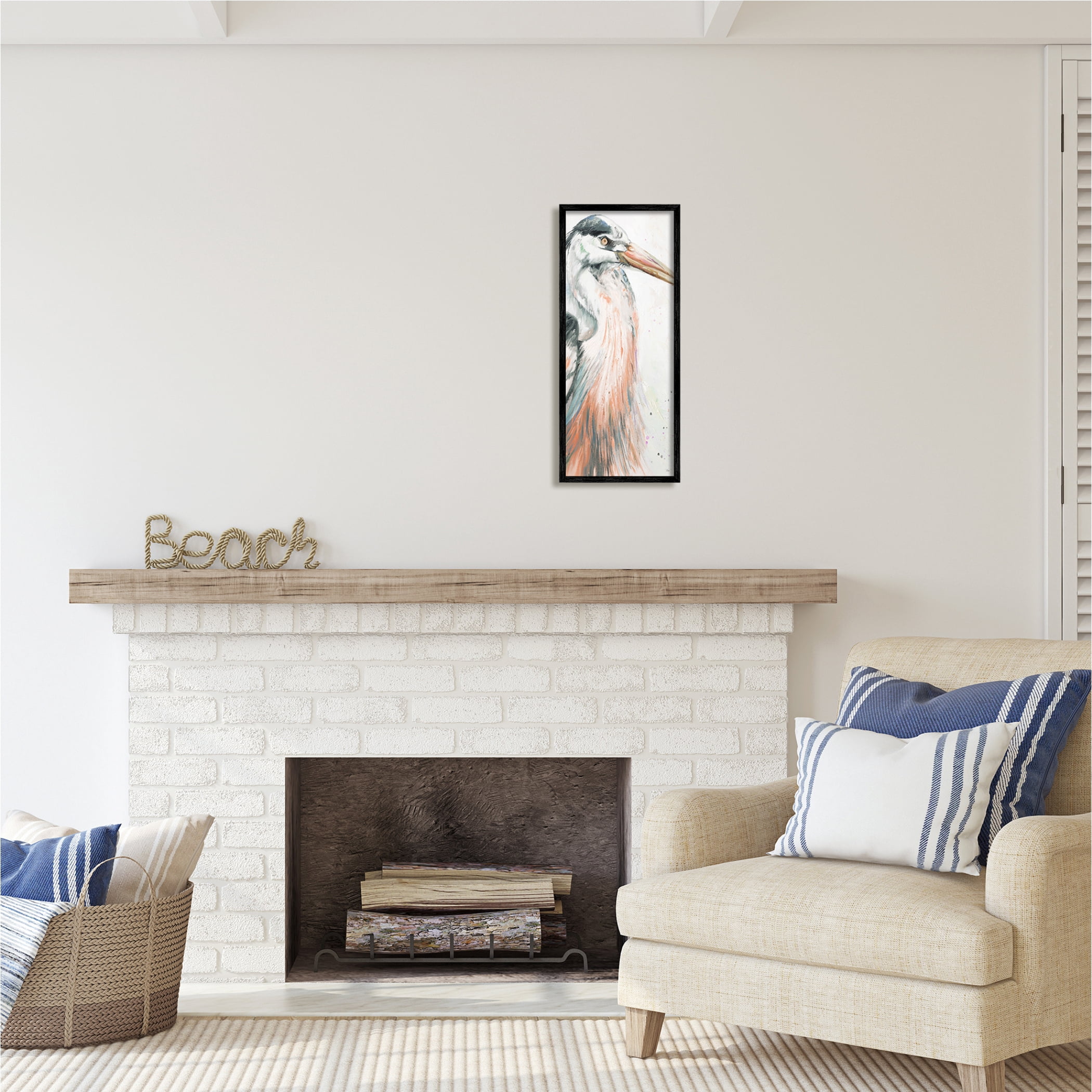 Stupell Industries Modern Heron Portrait Animals & Insects Painting Black Framed Art Print Wall Art, 10 x 24
