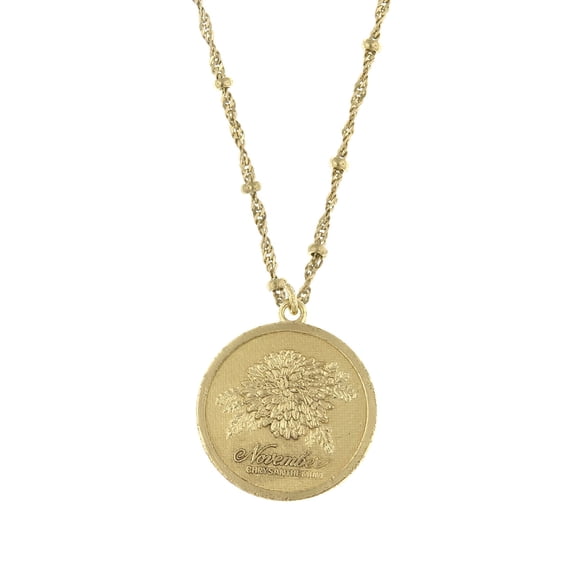 1928 Jewelry Flower Of The Month Gold Tone Birth Flower "November Chrysanthemum" Pendant Necklace For Women, 16"