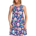 thumbnail image 1 of Fotbe mushroom Skull rainbow color Vestido de Verano sin Mangas para Mujer – Vestido Midi Línea A, Estilo Camiseta Floral, Vestido Playero Casual y Fluido, 1 of 7