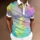 thumbnail image 3 of Camisas Para Hombre Camisa de manga corta con cremallera de solapa con impresión digital 3D para hombre Chaqueta de camisa de moda informal (Pink, L), 3 of 4