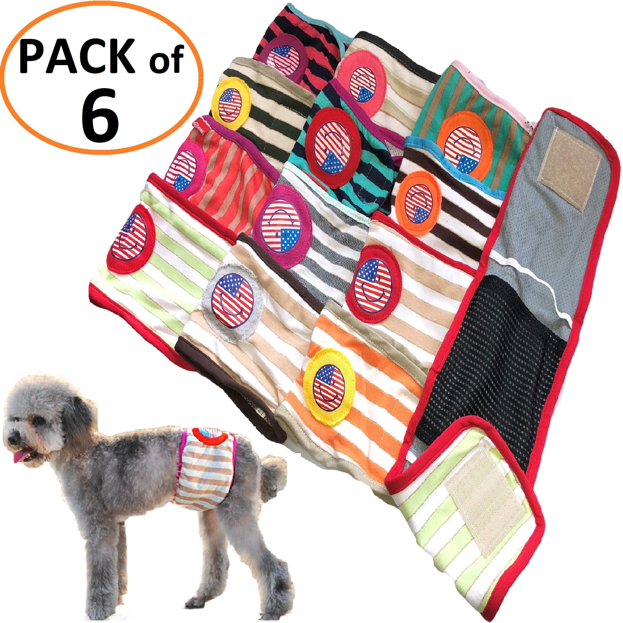 Pack of 6pcs Dog Diapers Random Colors Male Boy Belly Band Wrap for Small Pet Sz M waist 13