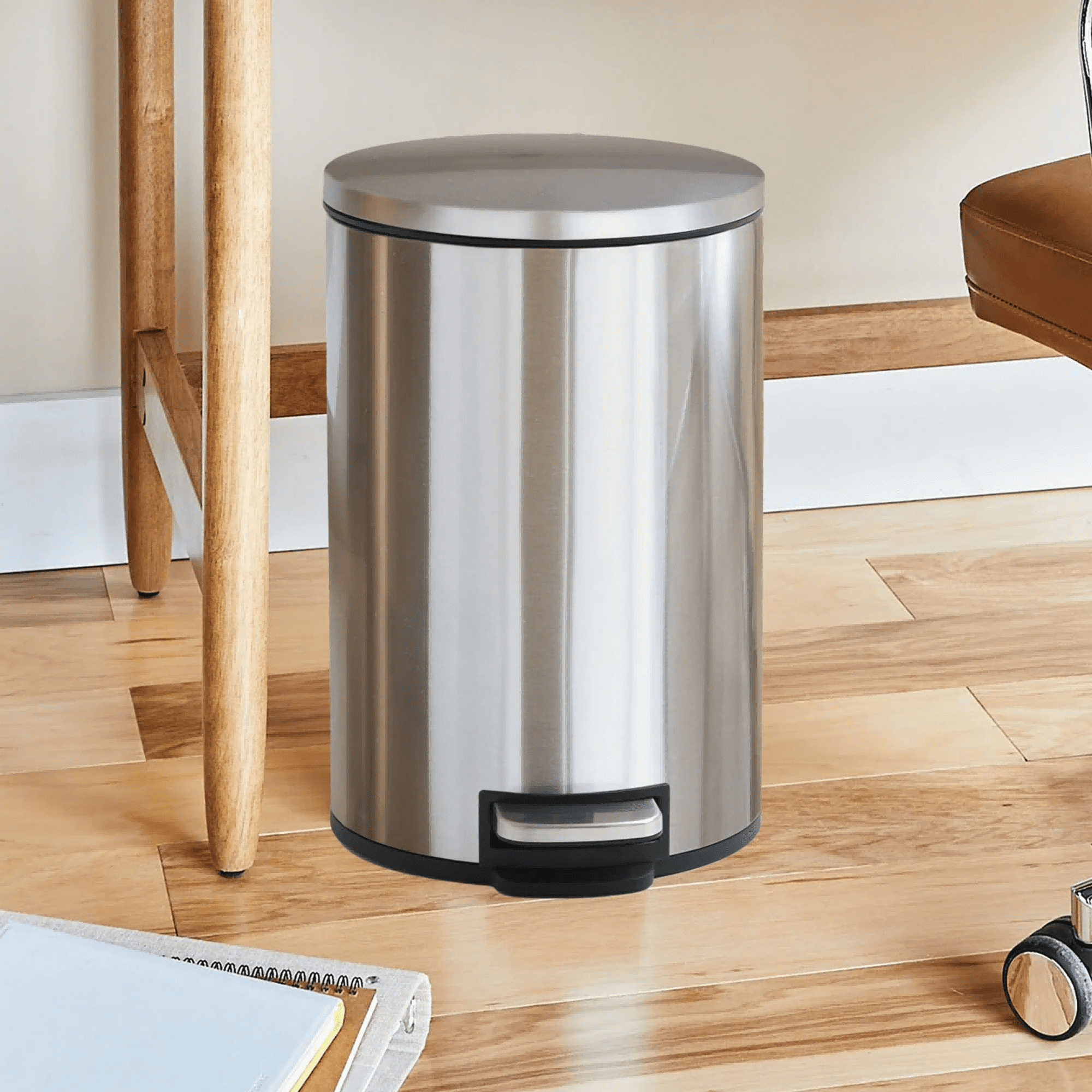 Better Homes & Gardens Bathroom Trash Can, 3.1 Gallon Small Stainless Steel Step Garbage Bucket Bin with Soft Close Lid, Silver