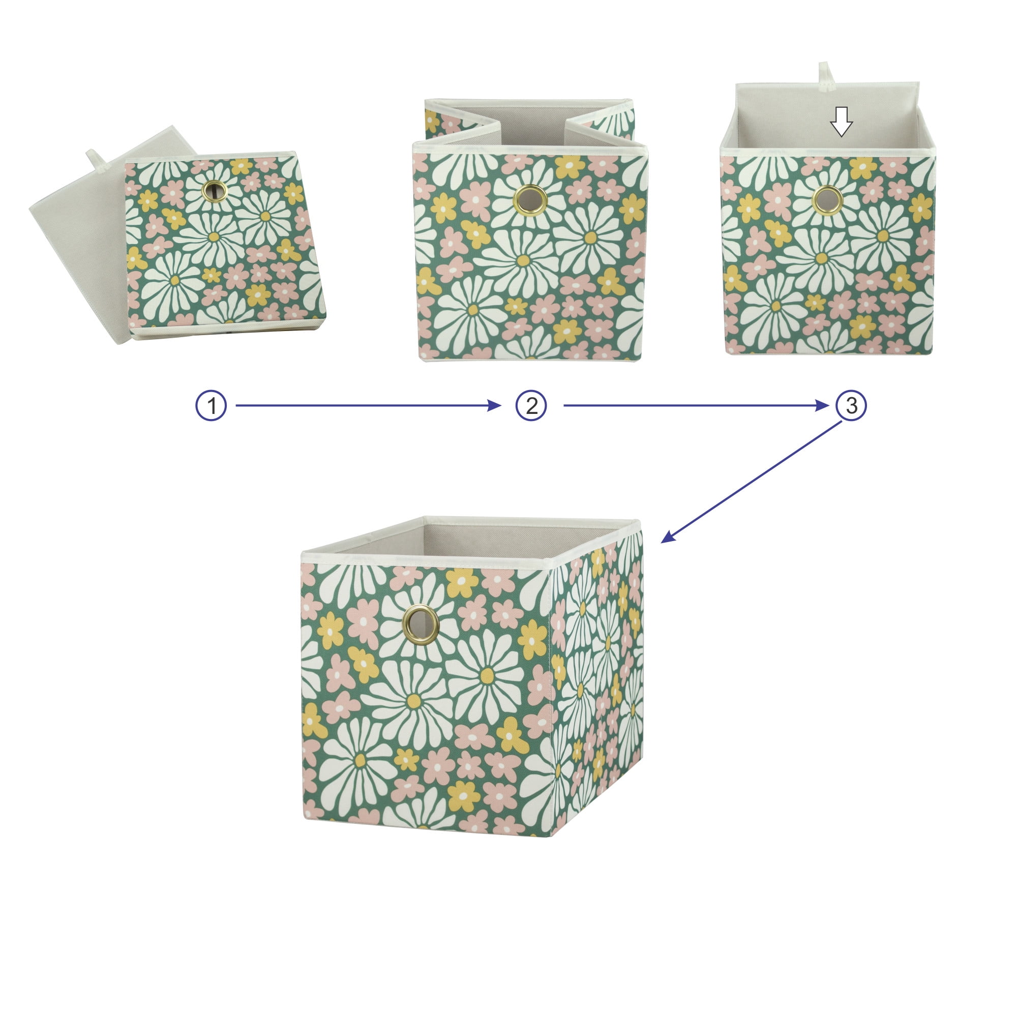 Mainstays Collapsible Fabric Cube Storage Bins (10.5" x 10.5"), Groovy Floral, 4 Pack