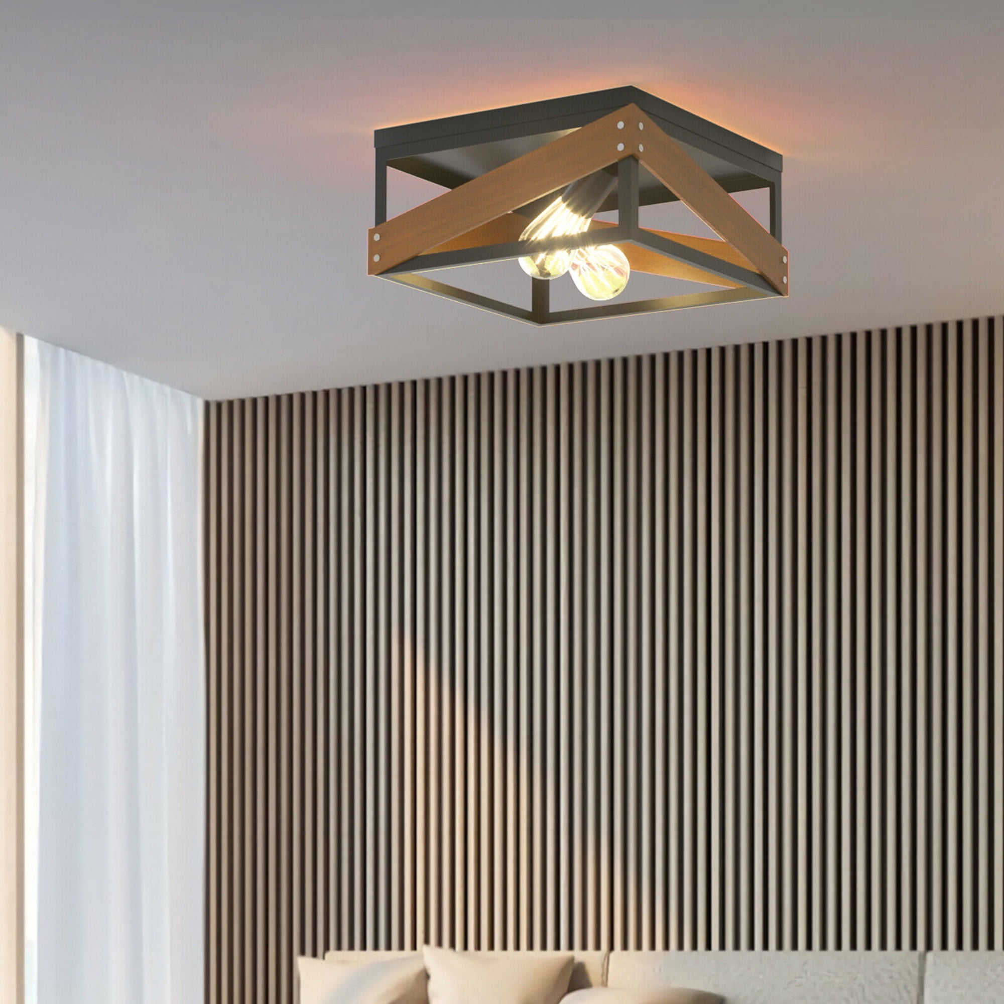 Gymax Adjustable Ceiling Lamp Geometric Lights Rustic Flush Mount Hallway Living Room