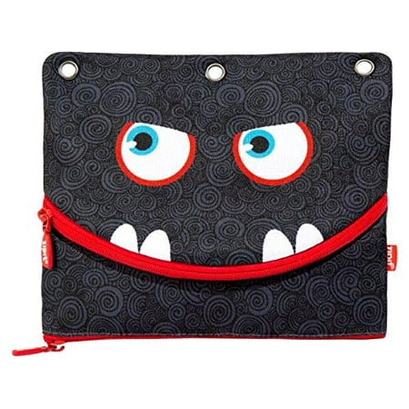 ZIPIT Wildlings 3-Ring Binder Pencil Pouch for Kids, Large Capacity Pen Case, Zipper Closure (Black)