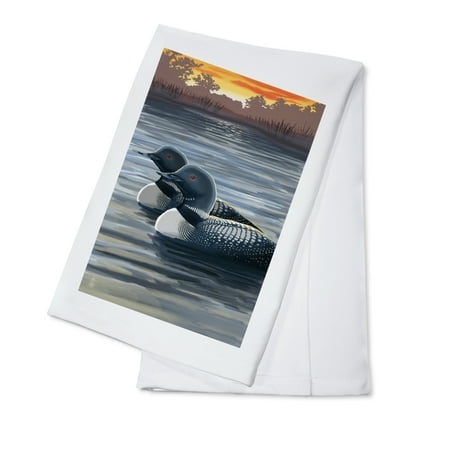 

Loons and Lake at Sunset (100% Cotton Tea Towel Decorative Hand Towel Kitchen and Home)