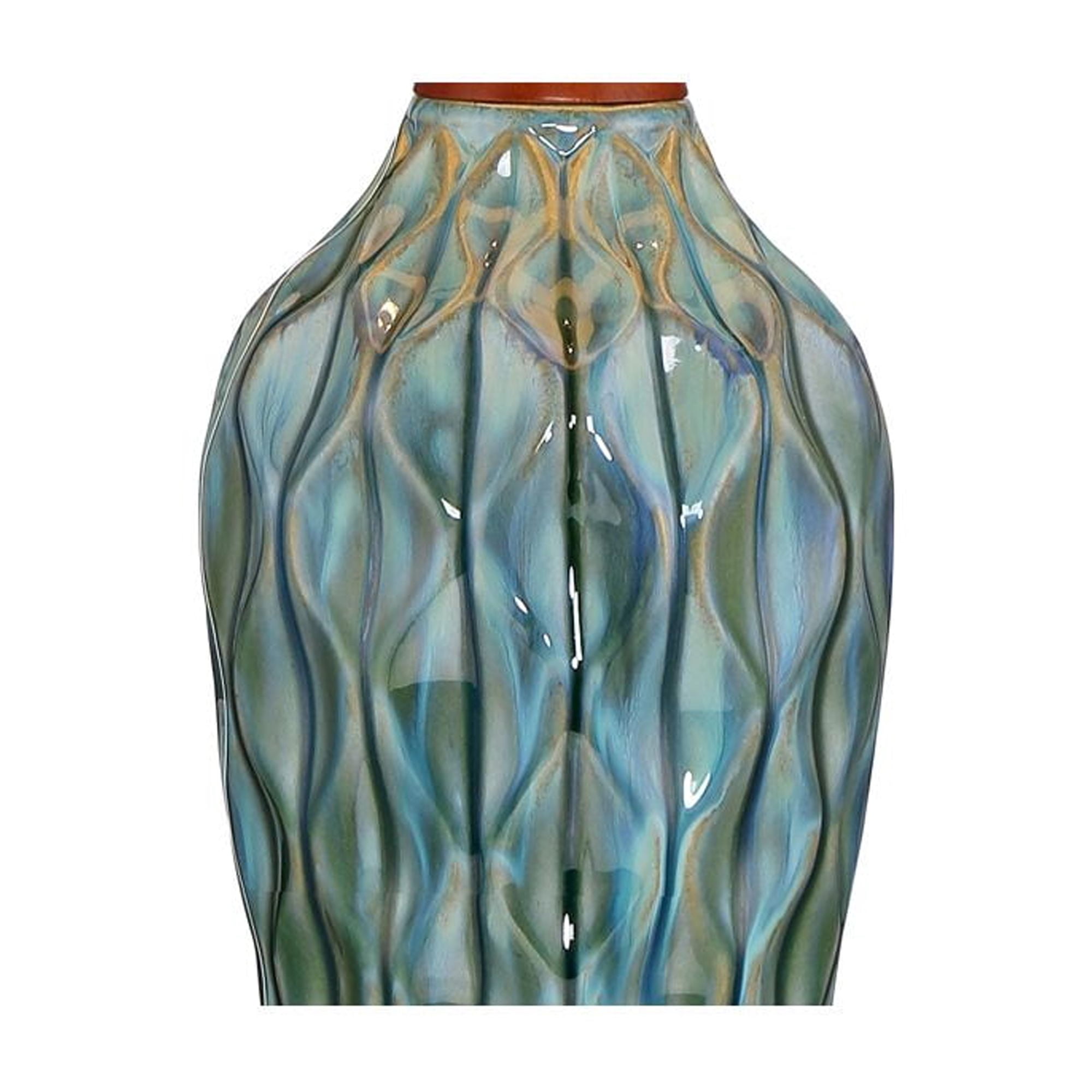 360 Lighting Rocco Modern Mid Century Table Lamp 30" Tall Blue Teal Glaze Ceramic with Table Top Dimmer Linen Fabric Drum for Bedroom Living Room Kids
