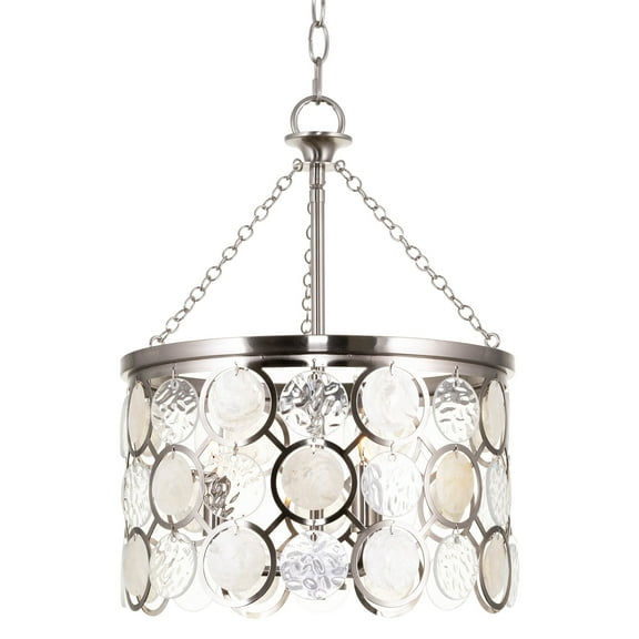 Kira Home Estelle 18" Modern Chic 3-Light Crystal Pendant Chandelier, Wavy Glass   Capiz Shell Accents, Brushed Nickel
